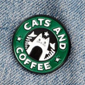 CATS and COFFEE Starbucks Style Enamel Pin Badge NEW! O 1079